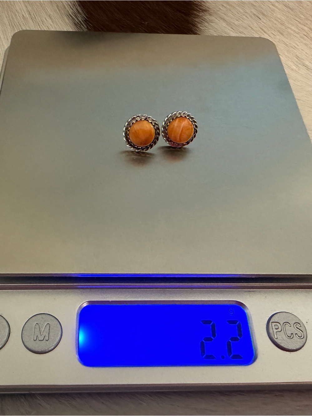 ❤️ Signed Navajo Esther White Orange Spiny Oyster Navajo Style Stud 925 Earrings - Picture 9 of 12
